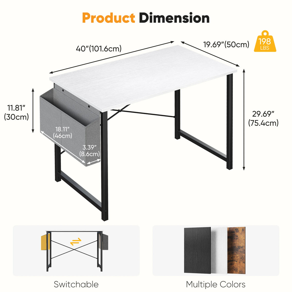 JHK Computer Desk With Metal Frame Wood Top, Easy Assembly