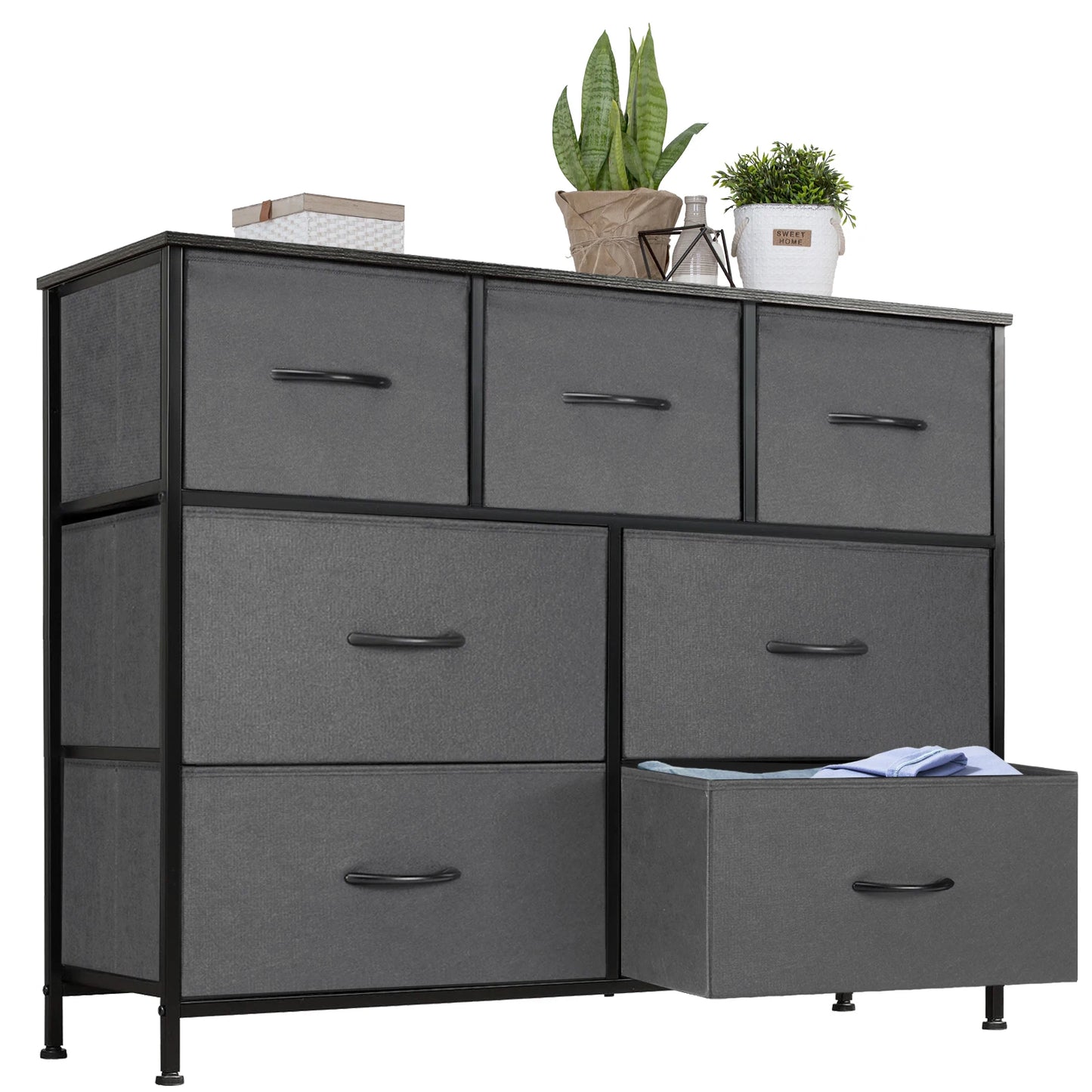 JHK Modern Metal Frame Dresser 7 Fabric Drawers Chest
