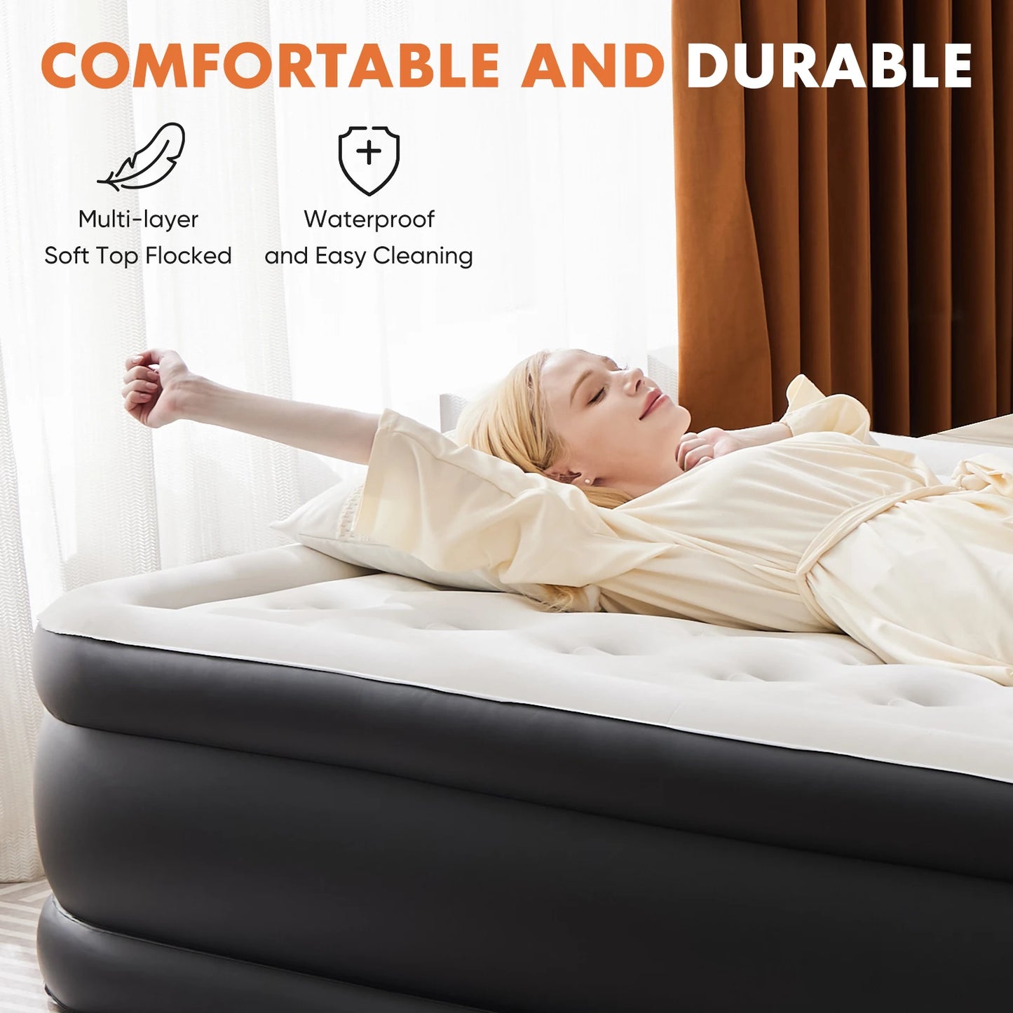 JHK Air Mattress Double Height Non Slip Bottom 660 Lbs