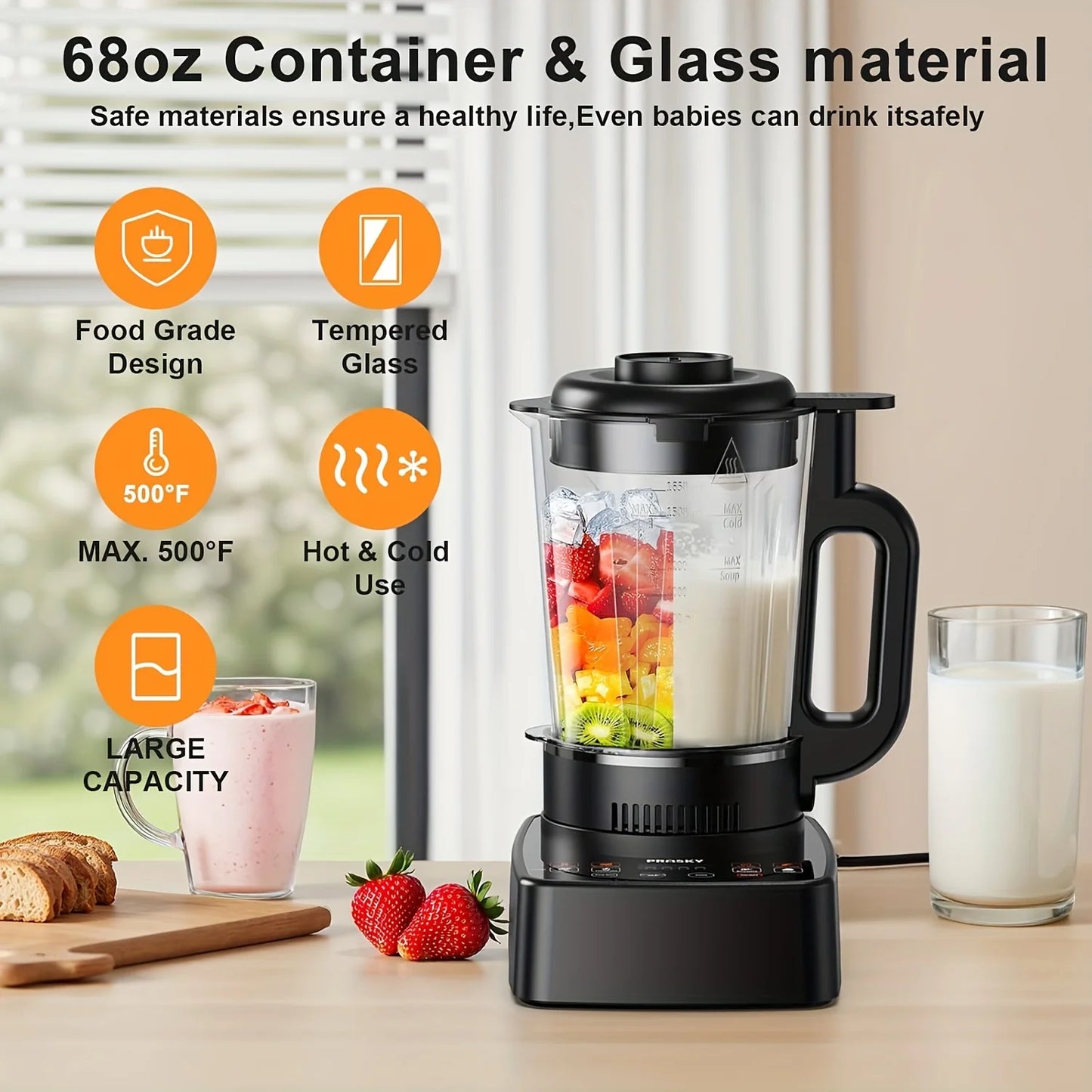 Prasky 2400W Heating Blender 25000 RPM Auto Clean