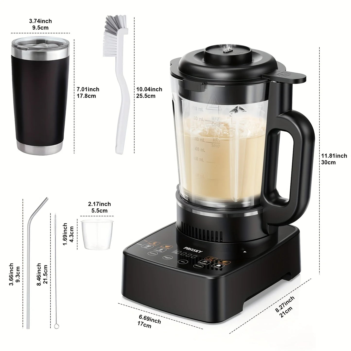 Prasky 2400W Heating Blender 25000 RPM Auto Clean