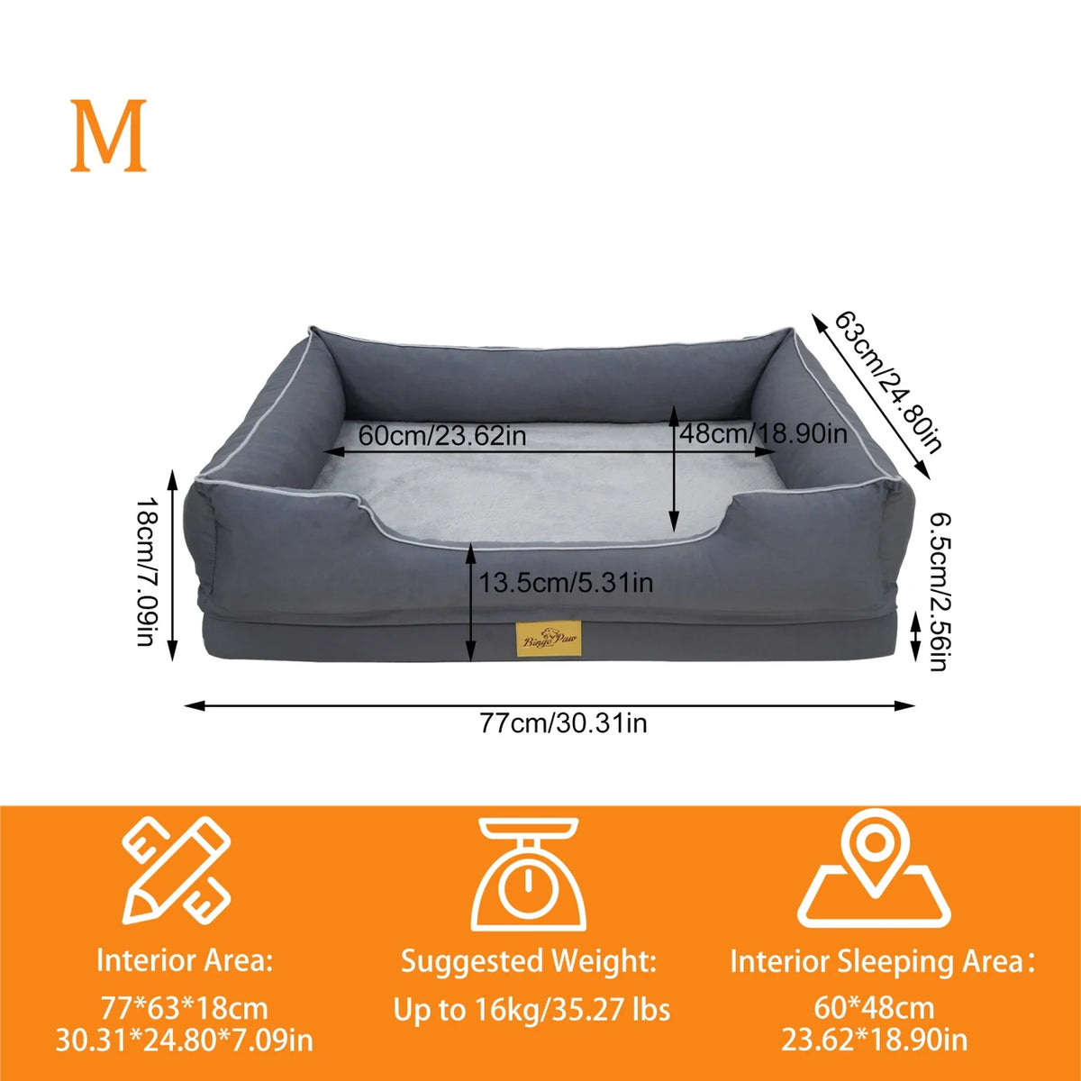 Orthopedic Dog Bed For Large Dogs Bingopaw Premium Waterproof Lining Removable Cover Bolster Sponge Base Sofa
