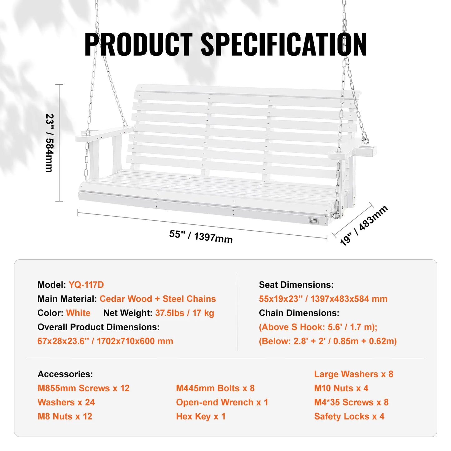 SucceBuy Cedar Porch Swing For Outdoor Gardens
