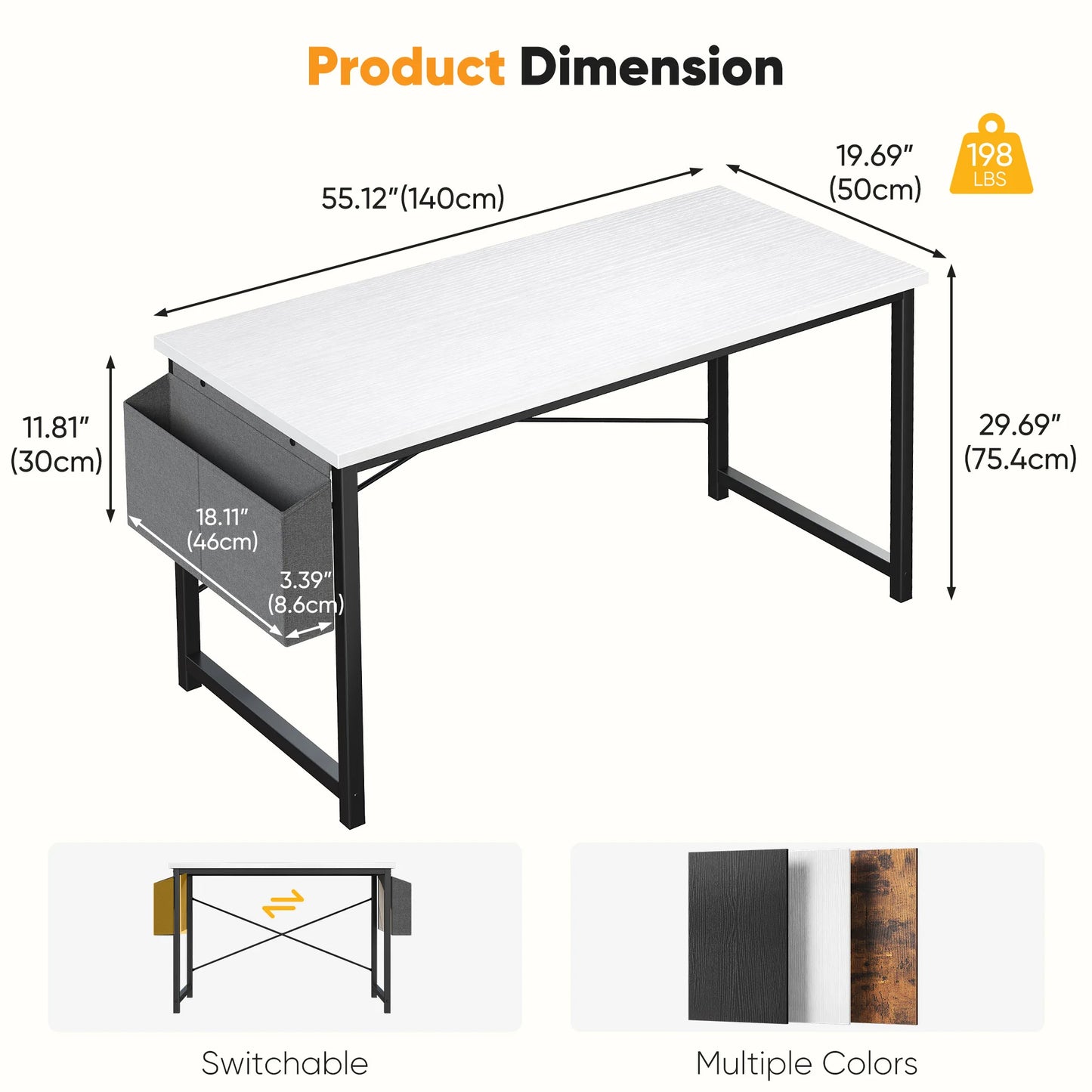 JHK Computer Desk With Metal Frame Wood Top, Easy Assembly