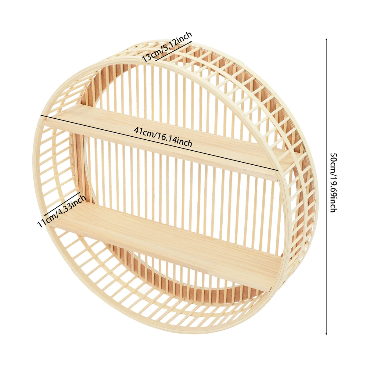Round Two Tier Bamboo Wall Shelf Farmhouse Decor