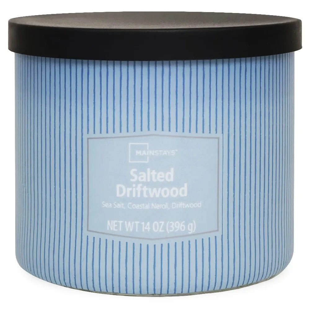 Large 14oz Scented Candle Triple Wick Textured Jar with Salted Driftwood Ocean Aroma for Home Decor Relaxation