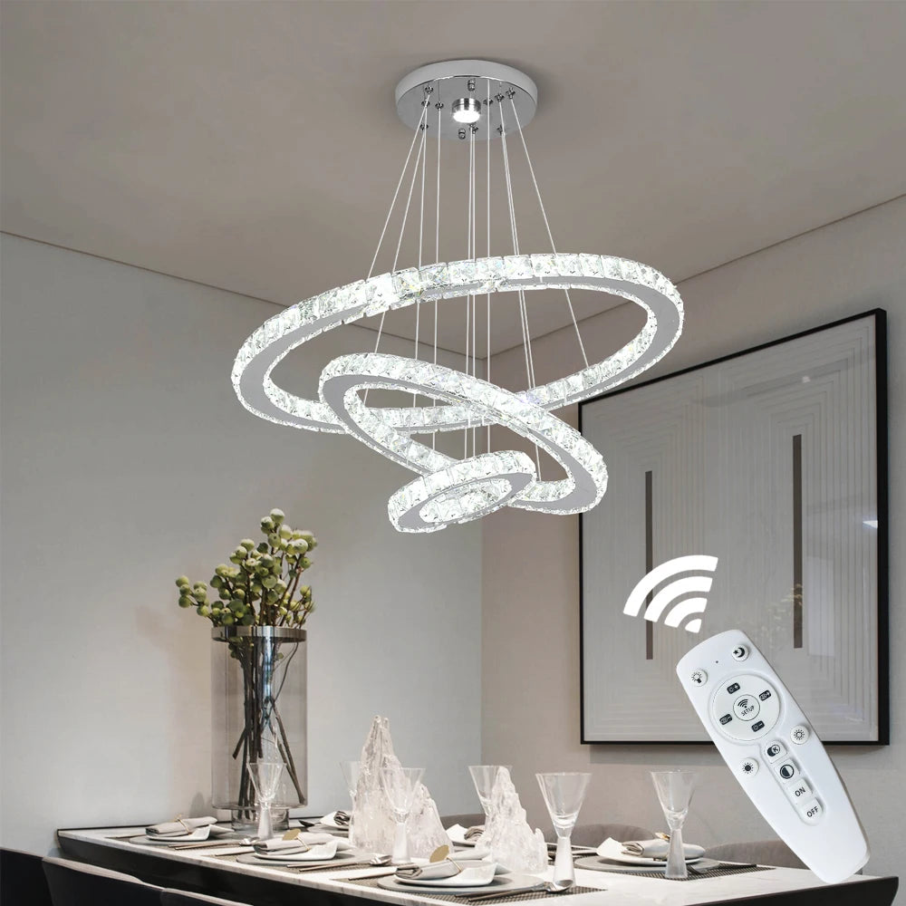 Vinilky Crystal Pendant Light Ceiling Lamp With Remote