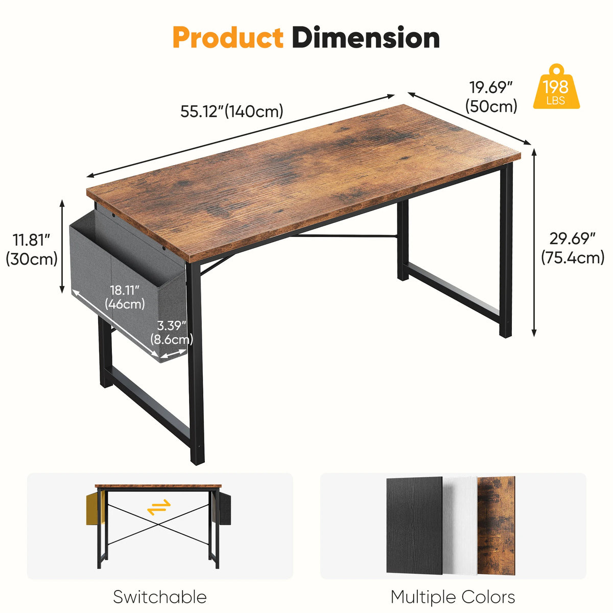 JHK Computer Desk With Metal Frame Wood Top, Easy Assembly