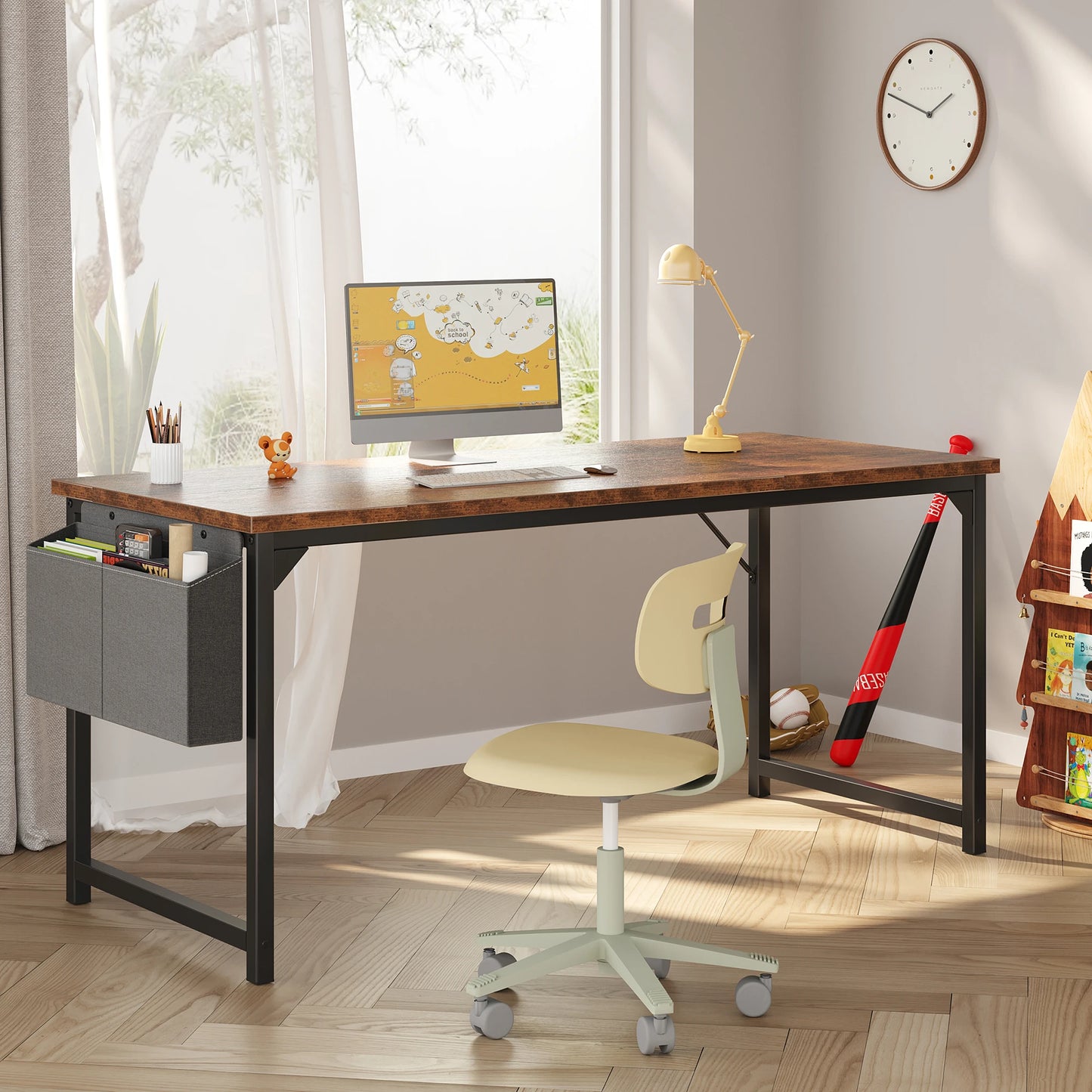 JHK Computer Desk With Metal Frame Wood Top, Easy Assembly