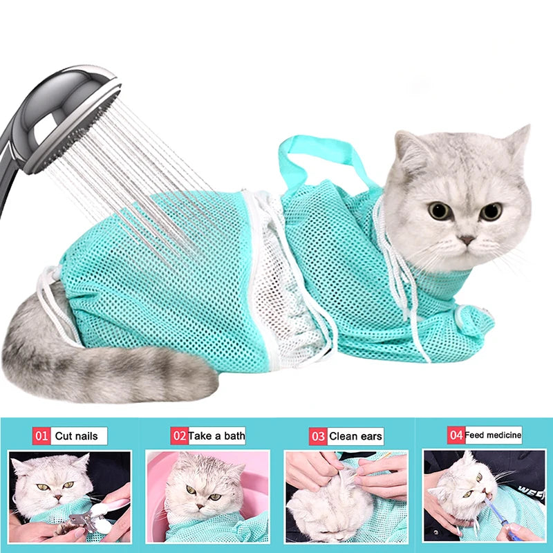 Adjustable Cat Grooming And Washing Mesh Bag