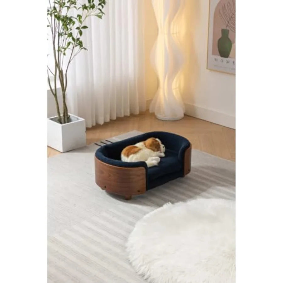 Scandinavian Elevated Dog Bed With Walnut Bentwood Frame