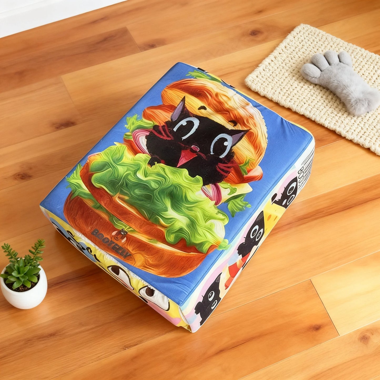 Booteely Cartoon Hamburger Cozy Plush Cat Bed
