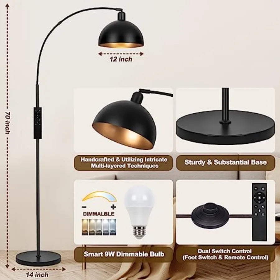 Arc Floor Lamp With Remote Dimmable 2700K-6000K LED 9W