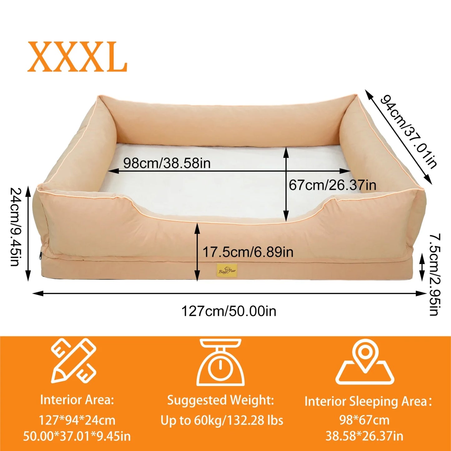 Orthopedic Dog Bed For Large Dogs Bingopaw Premium Waterproof Lining Removable Cover Bolster Sponge Base Sofa