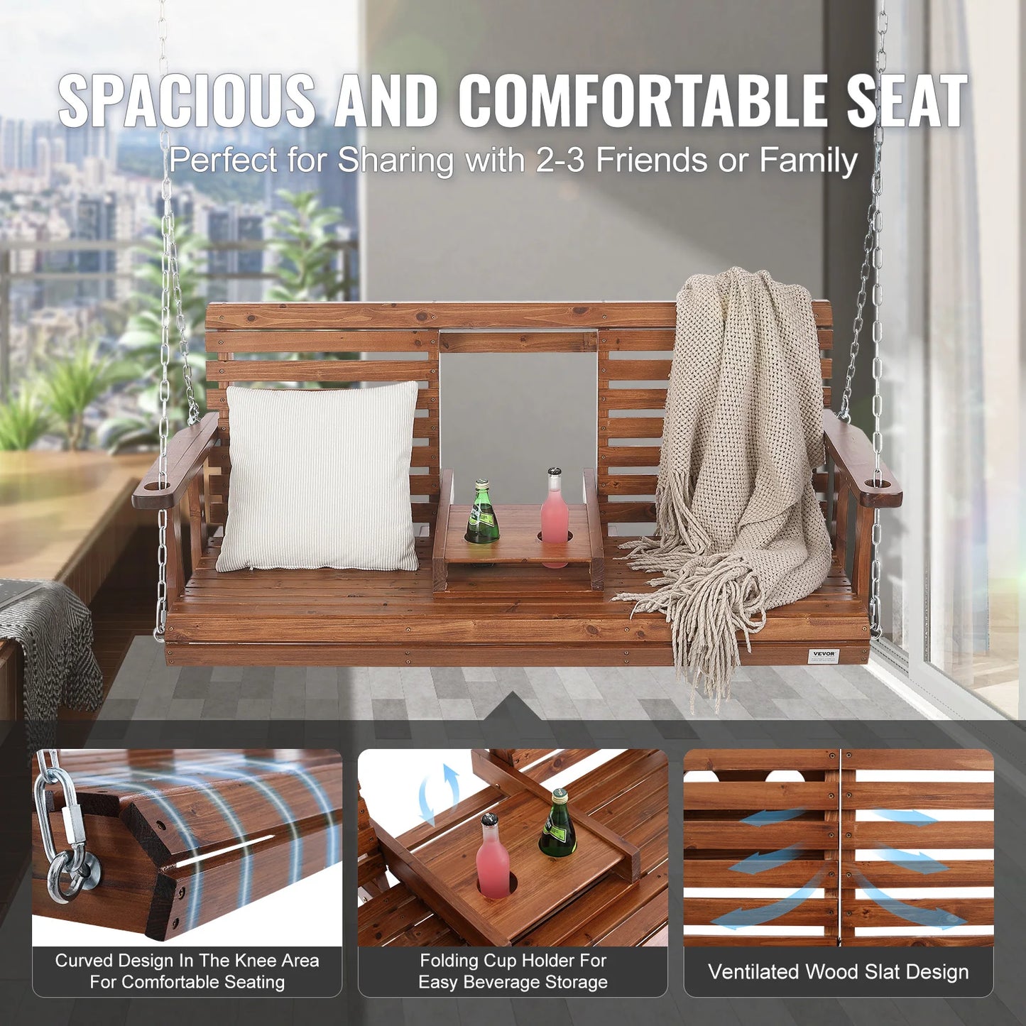 SucceBuy Cedar Porch Swing For Outdoor Gardens