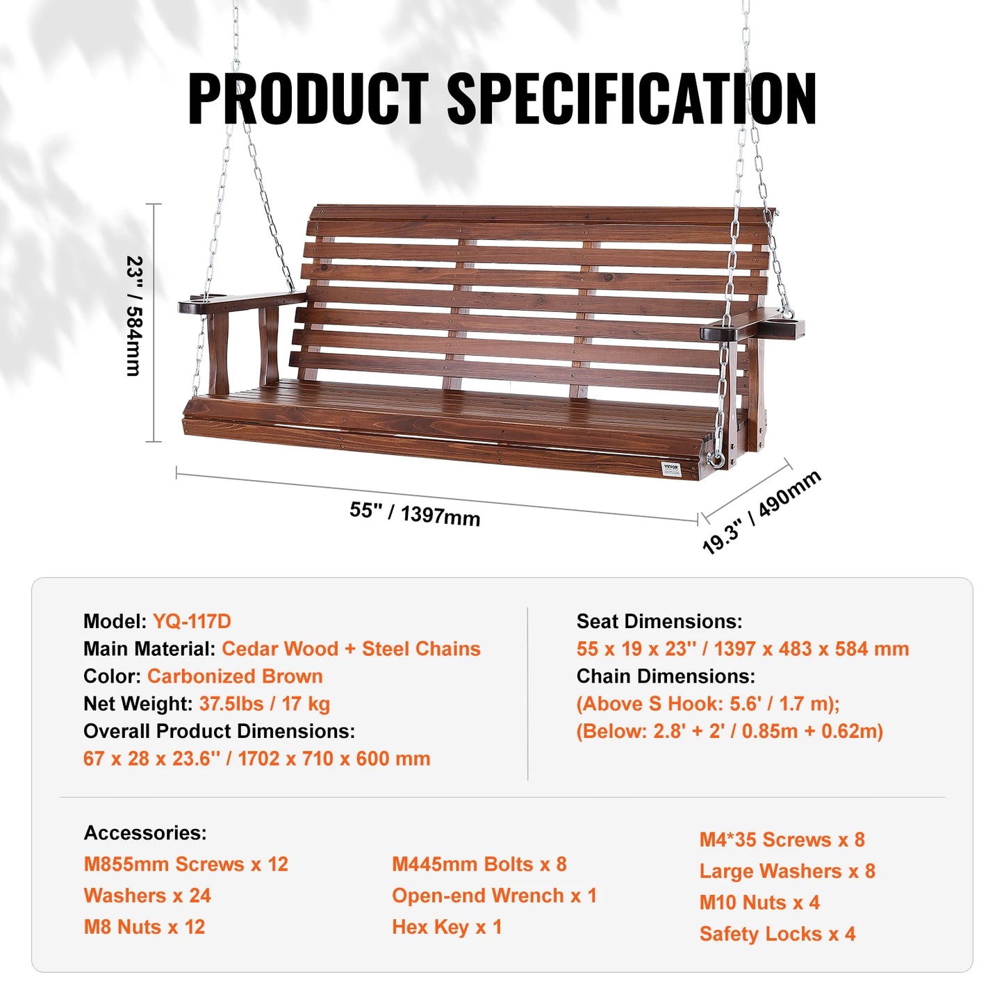 SucceBuy Cedar Porch Swing For Outdoor Gardens