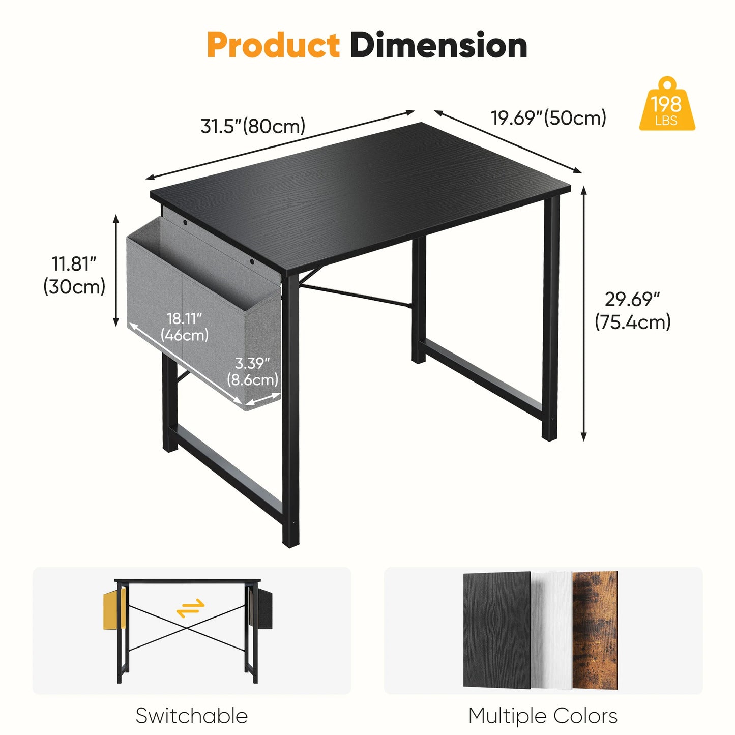 JHK Computer Desk With Metal Frame Wood Top, Easy Assembly