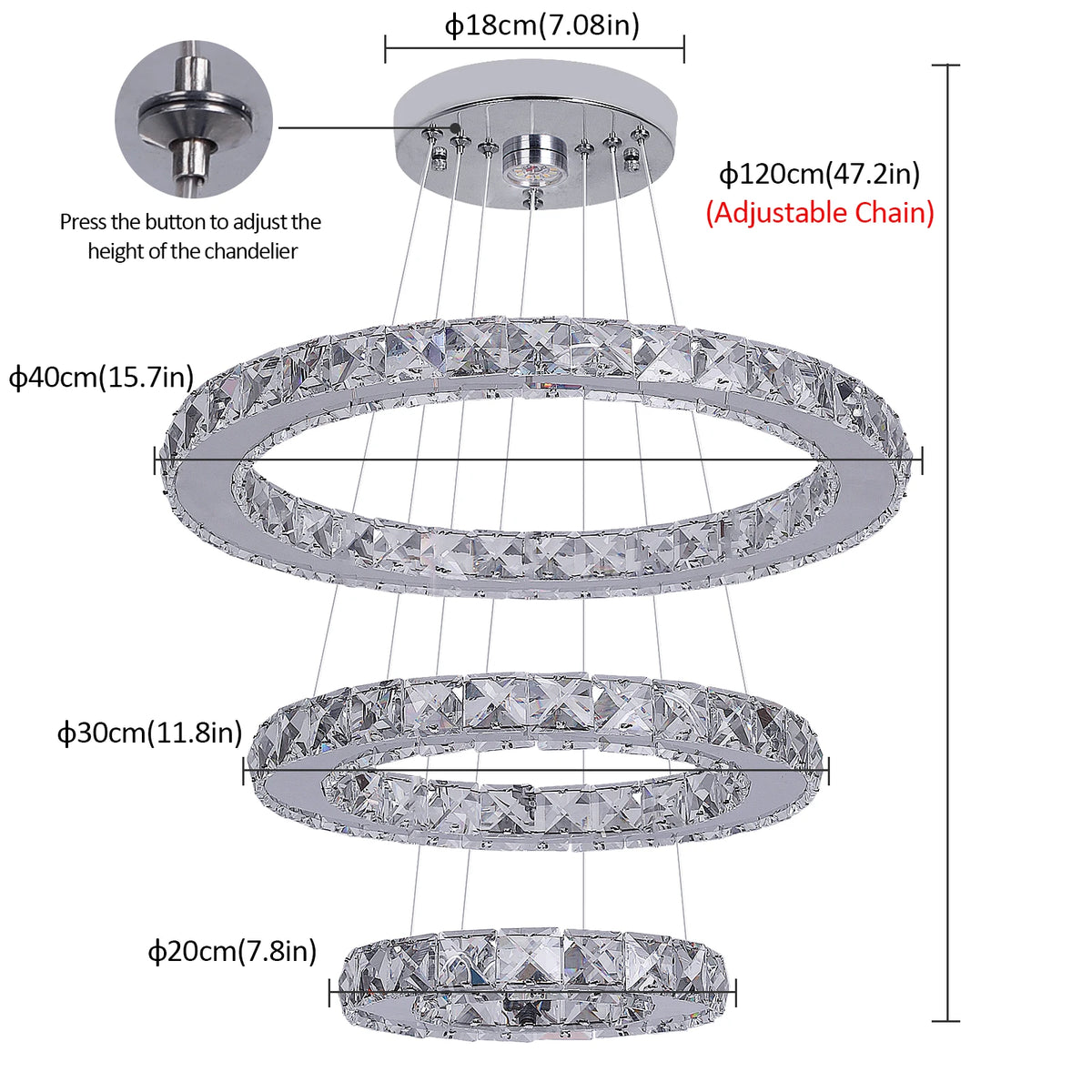 Vinilky Crystal Pendant Light Ceiling Lamp With Remote