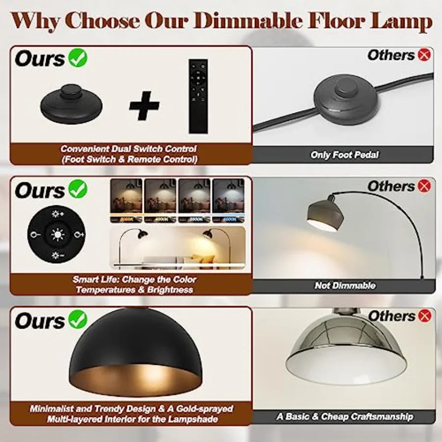 Arc Floor Lamp With Remote Dimmable 2700K-6000K LED 9W