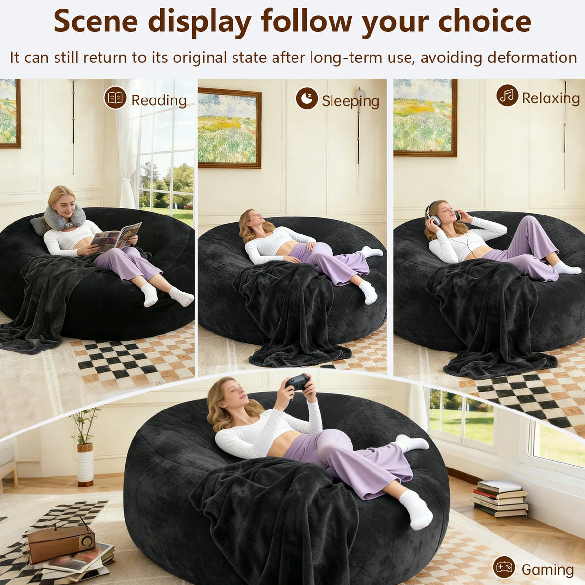 Memory Foam Beanbag Chair With Washable Flannel Cover