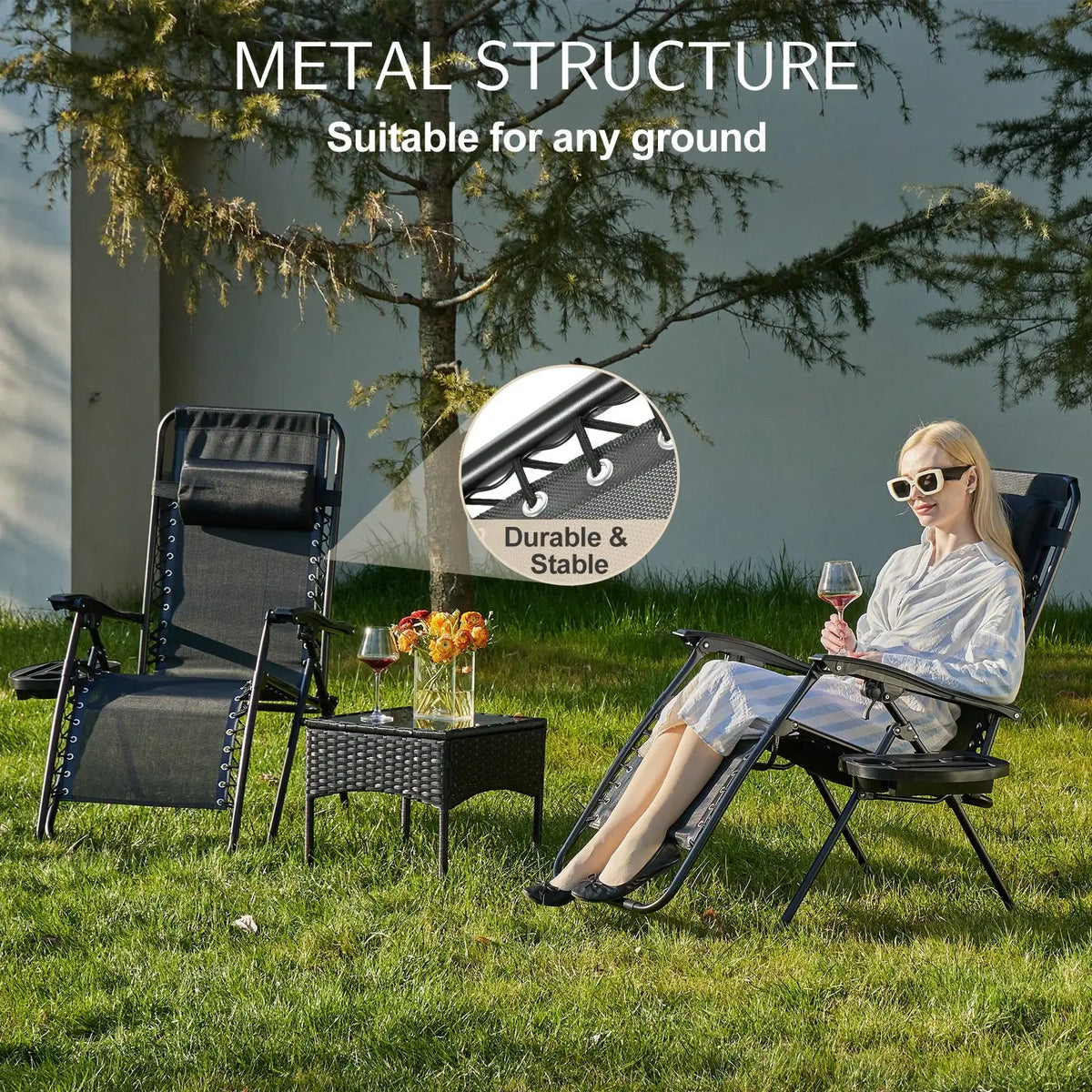 Zero Gravity Lounge Chairs Set Adjustable Folding Recliners