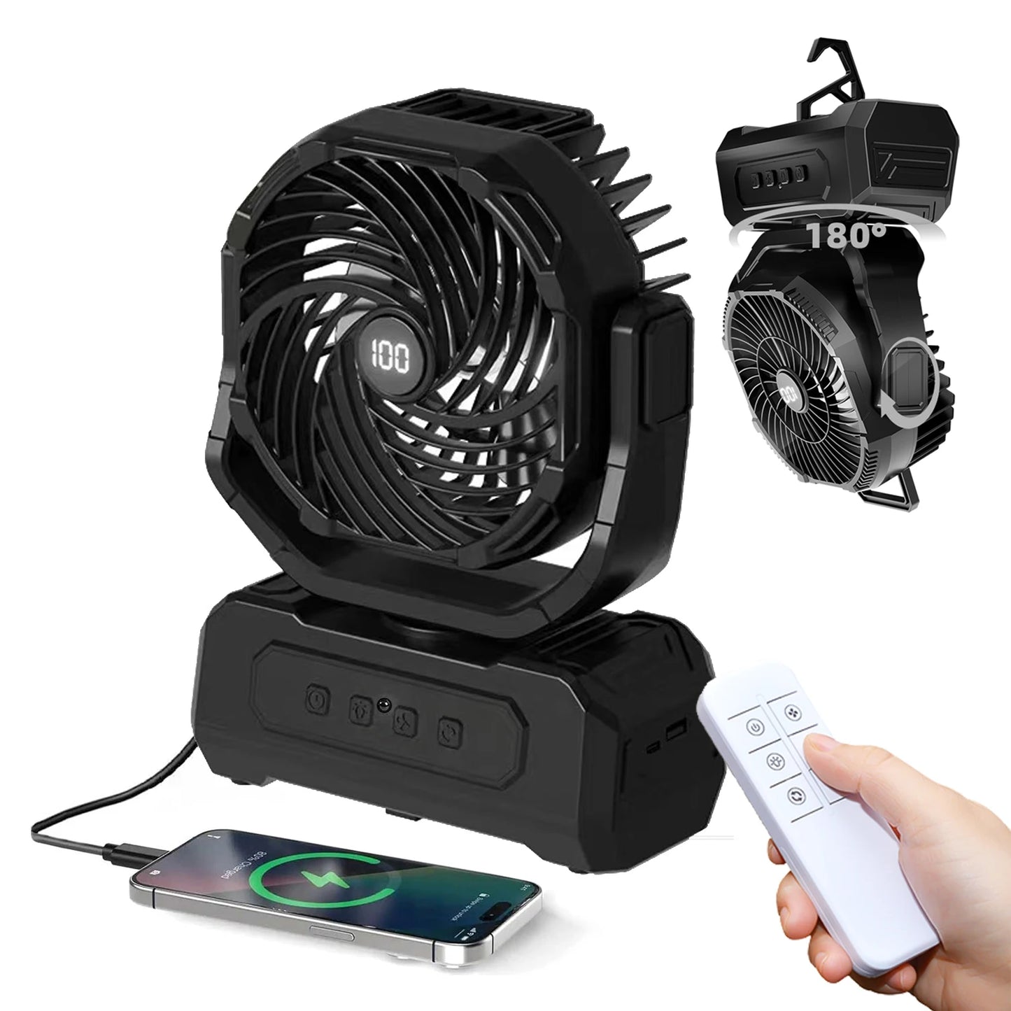 Portable Camping Fan With RGB Lantern And 30000mAh Battery