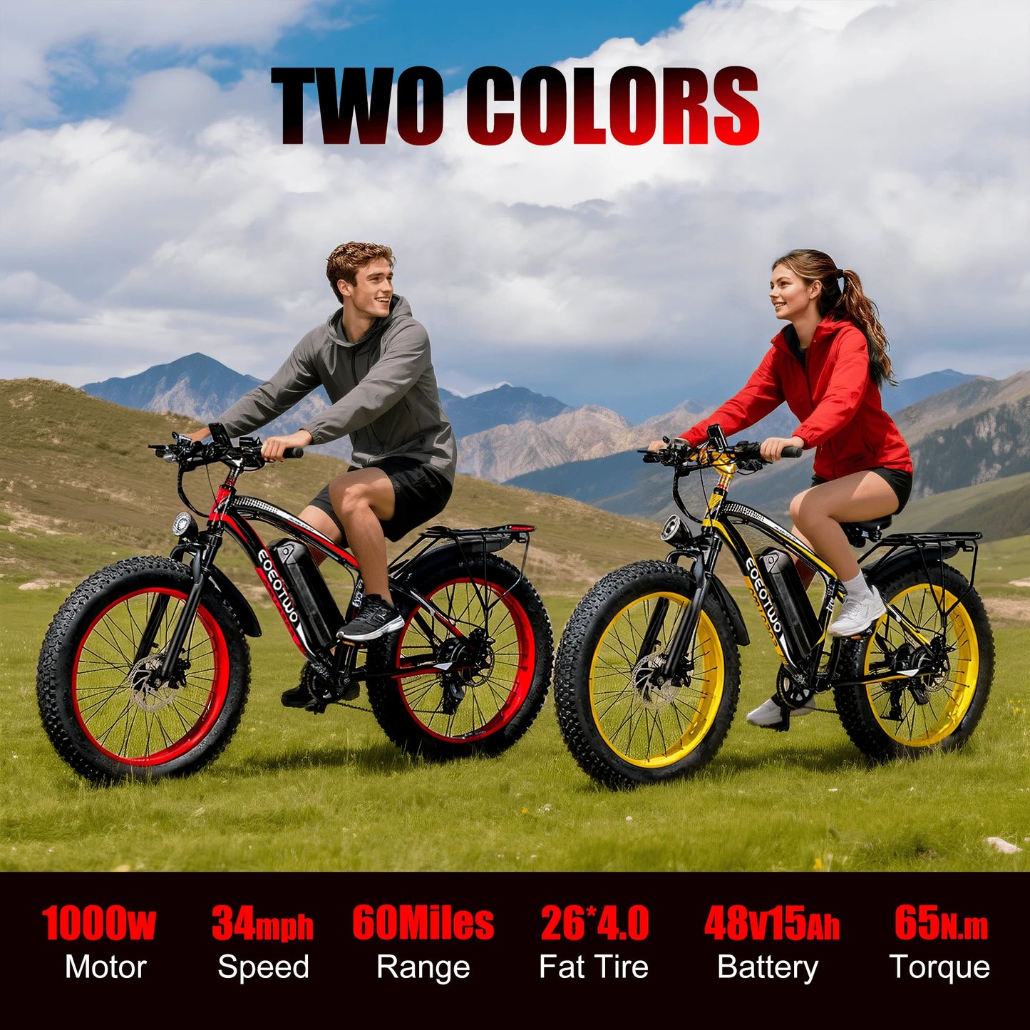 EOEOTWO 1500W Fat Tire Electric Bike All Terrain 34MPH