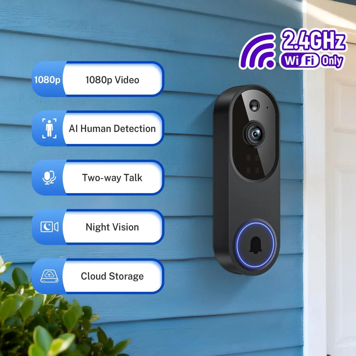 Wireless WiFi Video Doorbell With Two Way Audio Night Vision