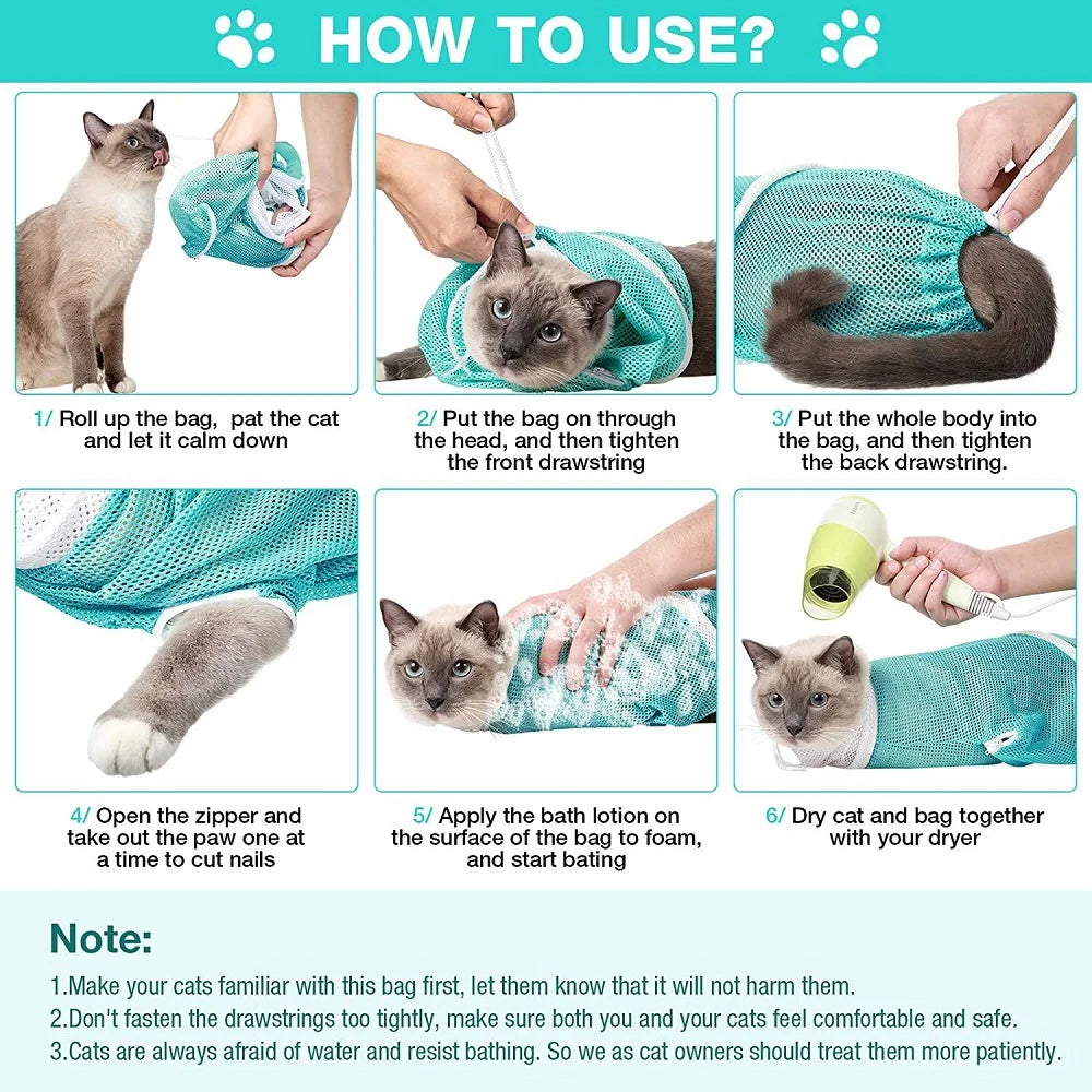 Adjustable Cat Grooming And Washing Mesh Bag