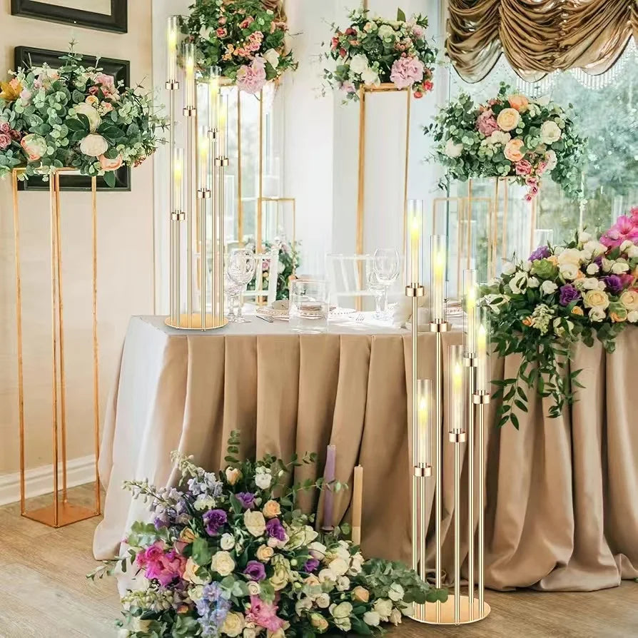 Metal Floor Candlestick Holder With LED Candles Centerpieces