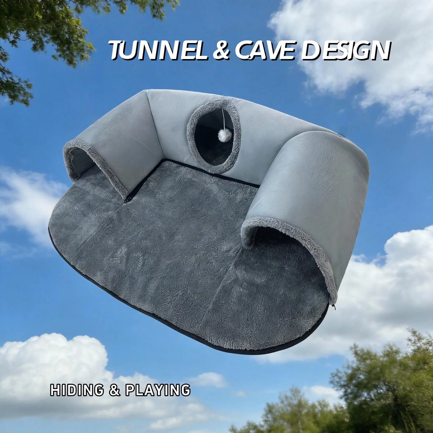 Interactive Cat Tunnel Bed With Soft Plush Cave
