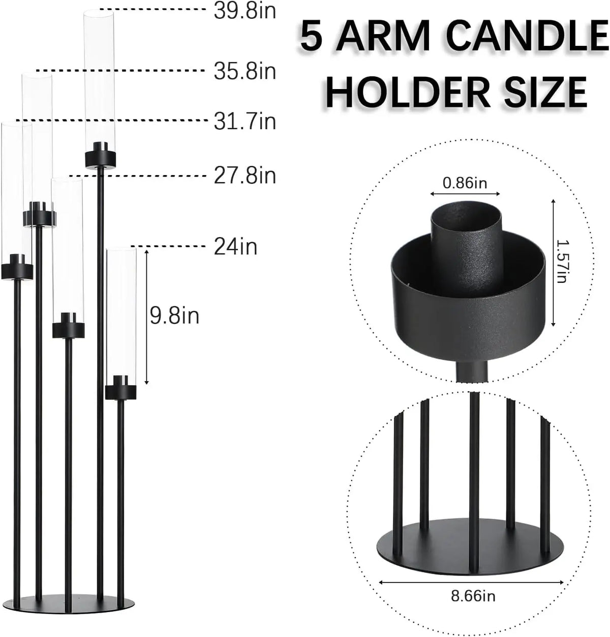 Vincigant Matte Black Candelabra 5 Arm LED Candle Holder