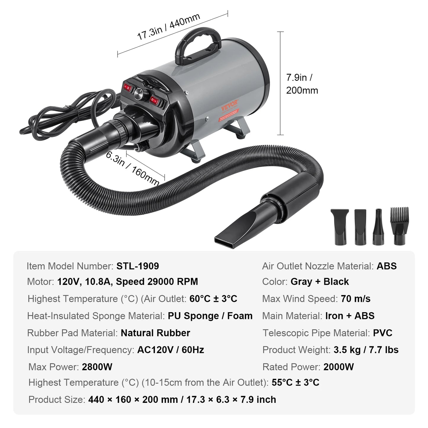 SucceBuy 2000W Dog Dryer With Adjustable Temperature Control