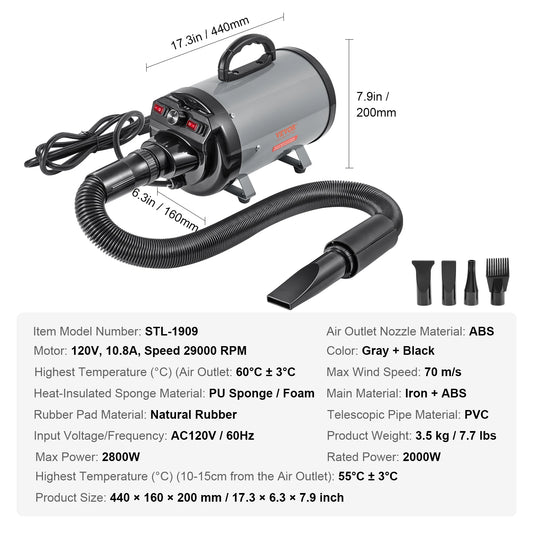 SucceBuy 2000W Dog Dryer With Adjustable Temperature Control