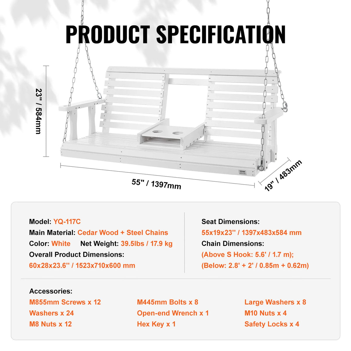 SucceBuy Cedar Porch Swing For Outdoor Gardens