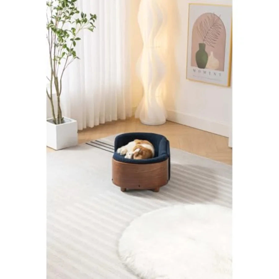 Scandinavian Elevated Dog Bed With Walnut Bentwood Frame