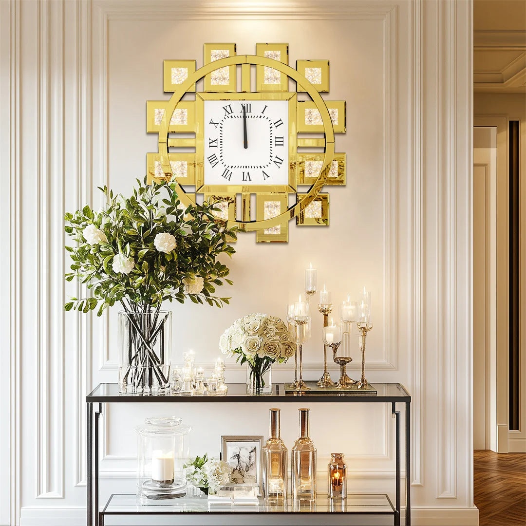 Decorative Wall Clock With Crystal Inlay Battery Operated