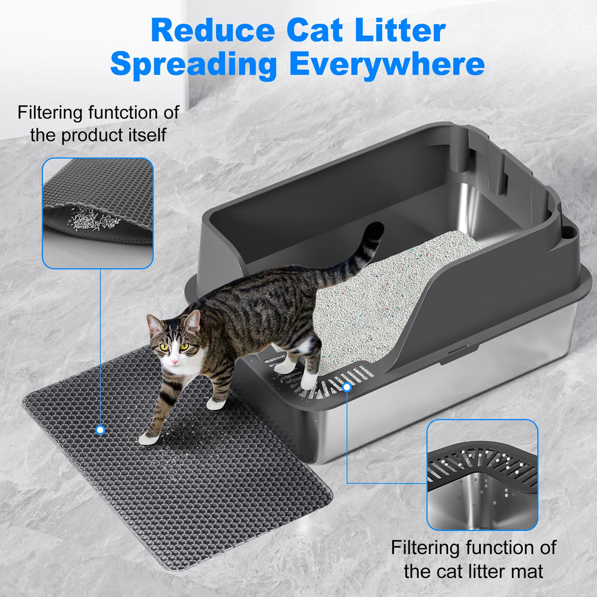 Stainless Steel Cat Litter Box Extra Large Splash Proof And Leak Proof For Large Cats