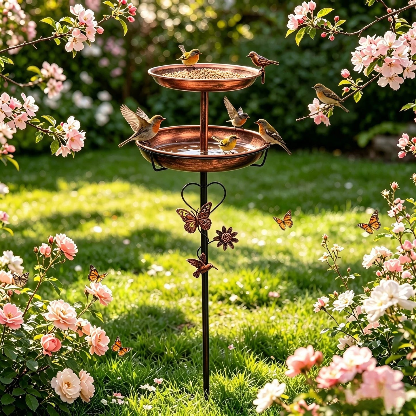 Bird Bath For Outdoors 118cm 2 Tier Metal Bird Bath With 5 Pronged Base For Garden Lovers