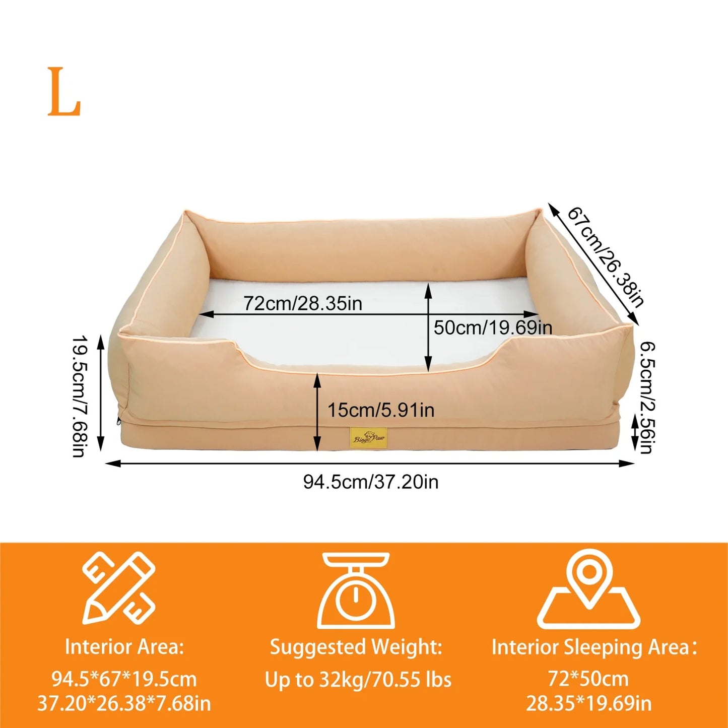 Orthopedic Dog Bed For Large Dogs Bingopaw Premium Waterproof Lining Removable Cover Bolster Sponge Base Sofa