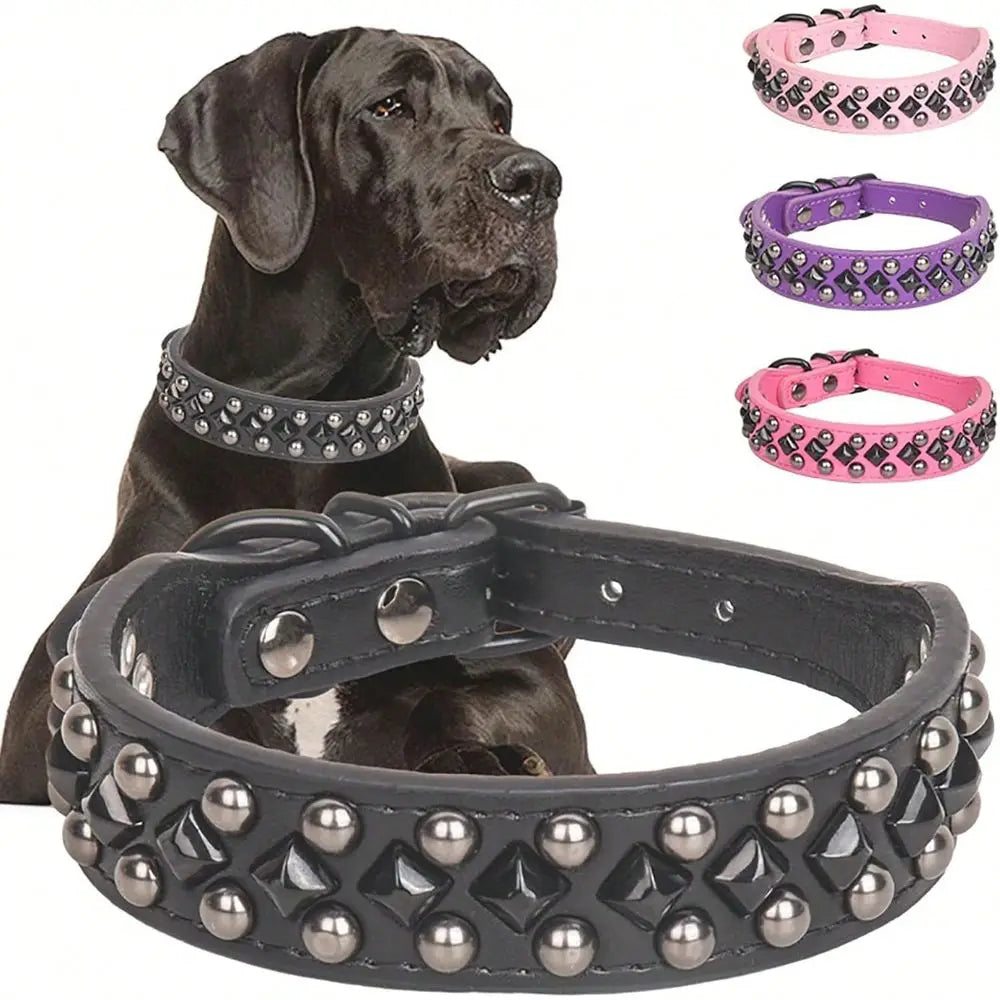 Adjustable Soft PU Leather Studded Dog Collar