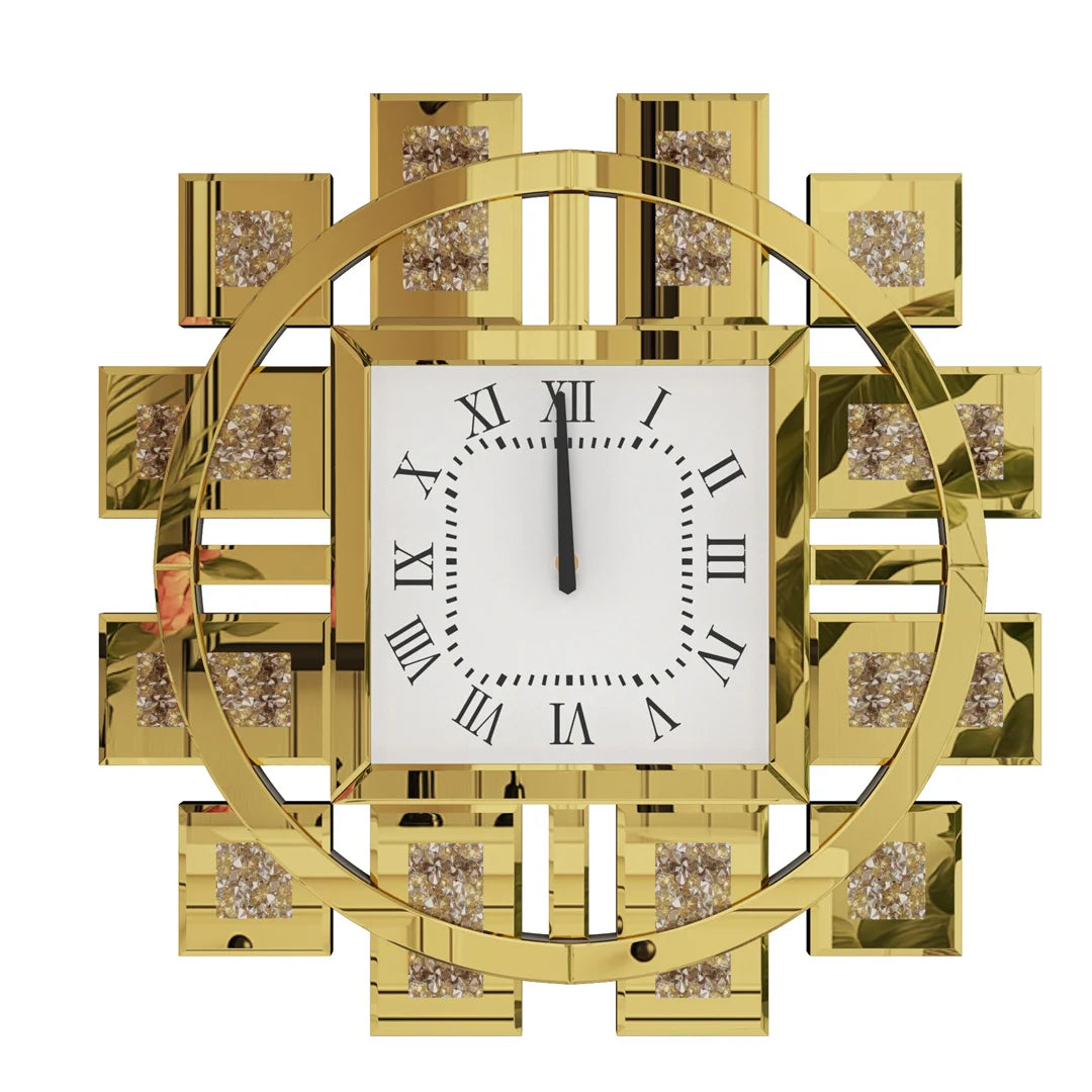 Decorative Wall Clock With Crystal Inlay Battery Operated