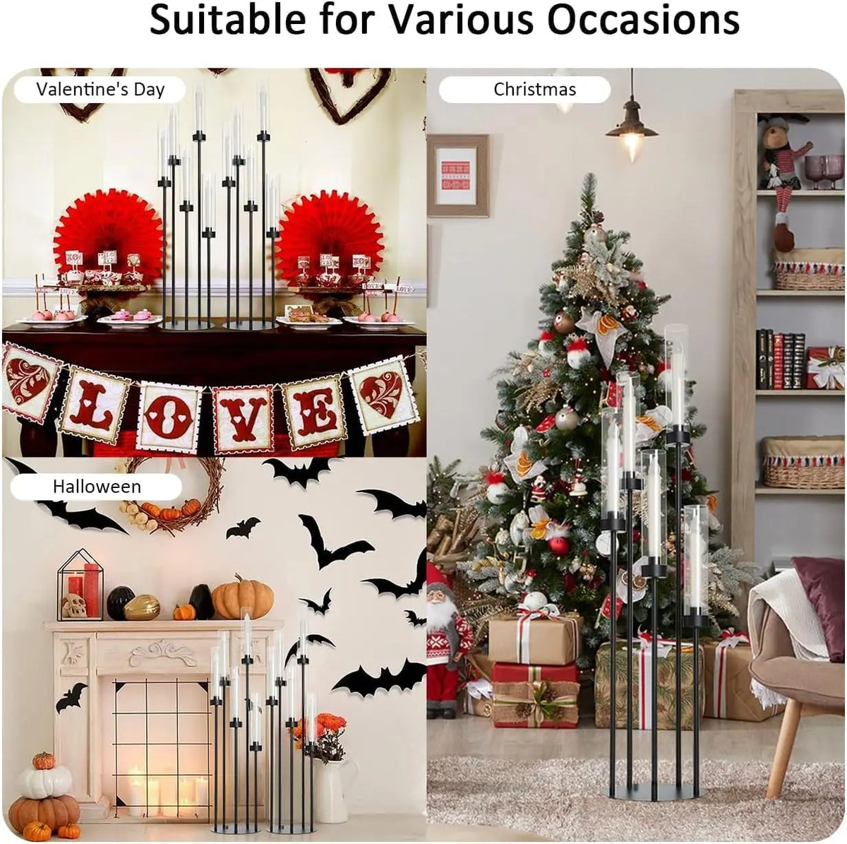 Vincigant Matte Black Candelabra 5 Arm LED Candle Holder