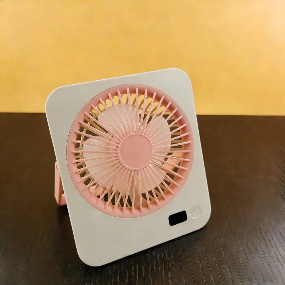 1pc rechargeable USB mini desktop fan, power display, 5-speed ultra quiet personal cooling fan, foldable handle portable fan, suitable for office, home, bedroom, travel, camping