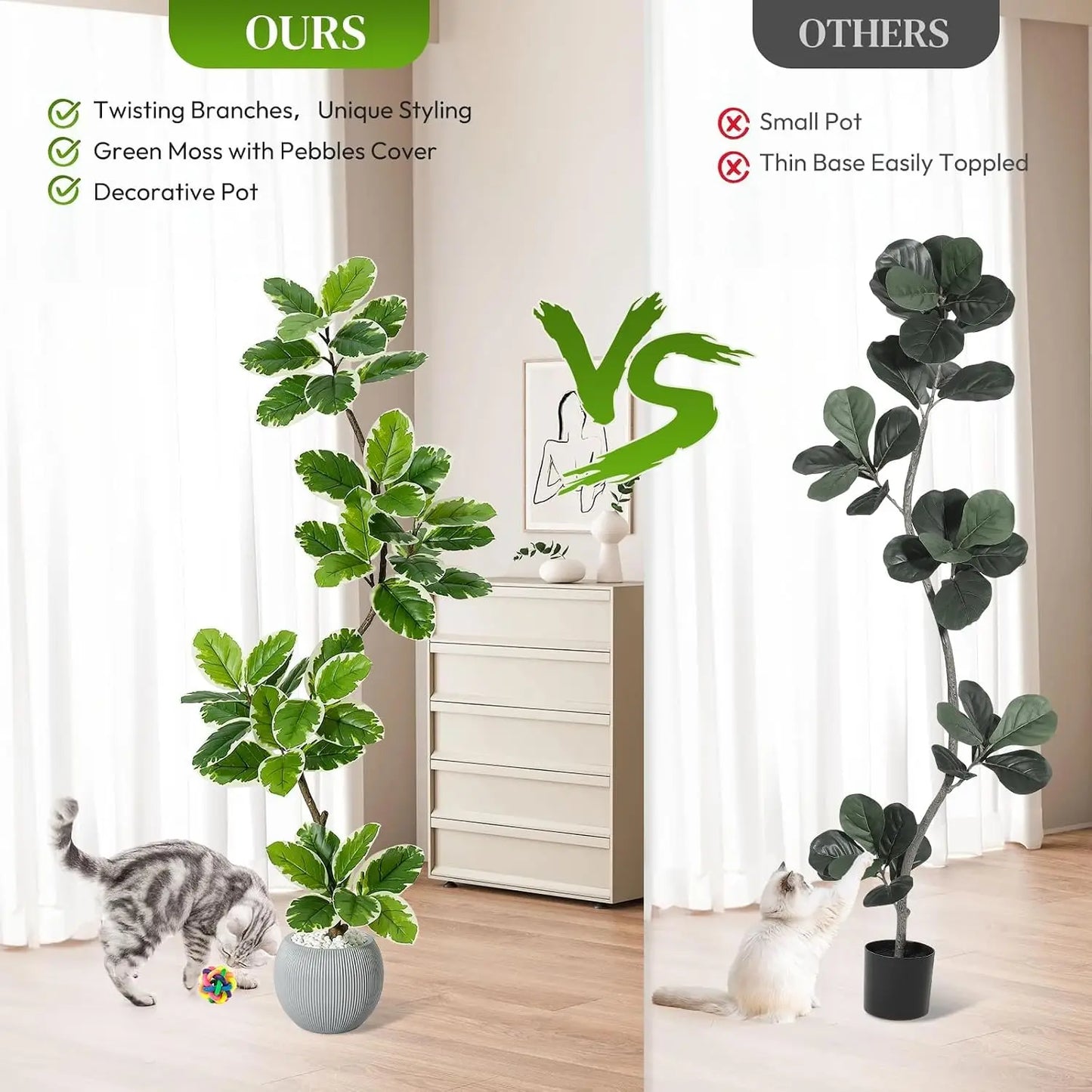 Realistic Artificial Fiddle Leaf Fig Tree With Planter
