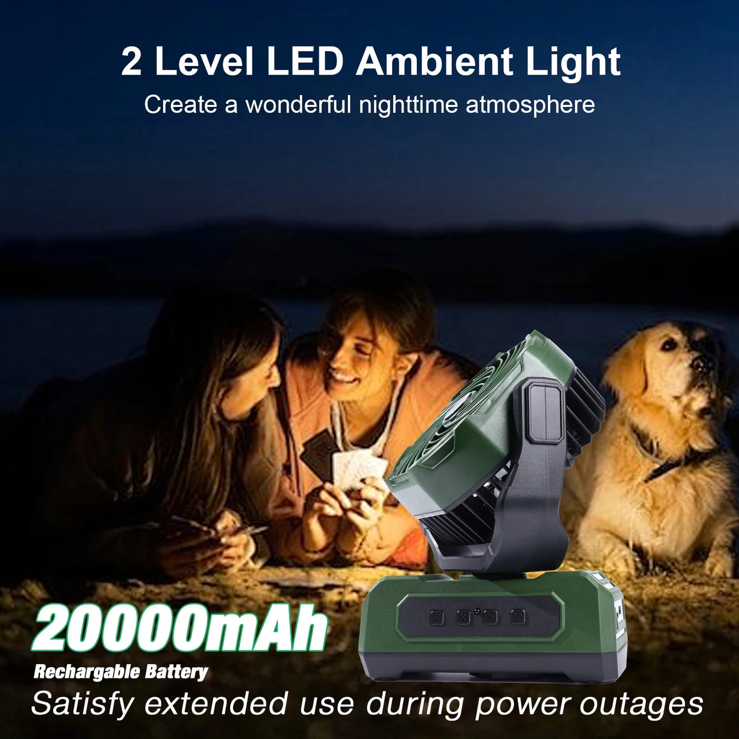 Portable Camping Fan With RGB Lantern And 30000mAh Battery