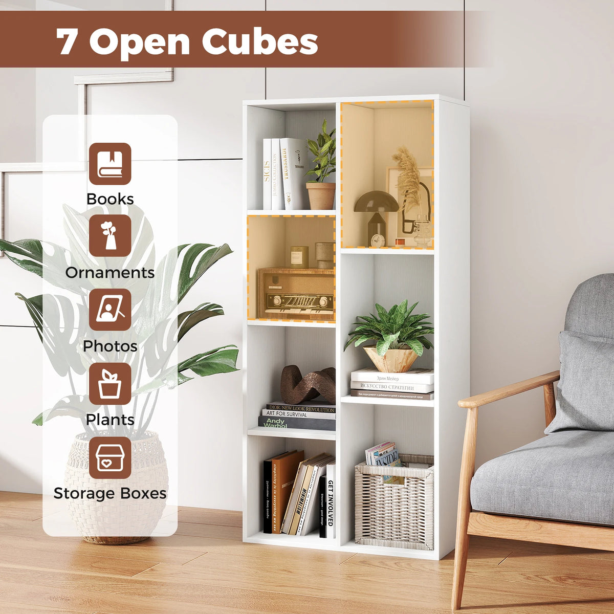 HOMASIS 7 Cube Bookcase Freestanding Bookshelf