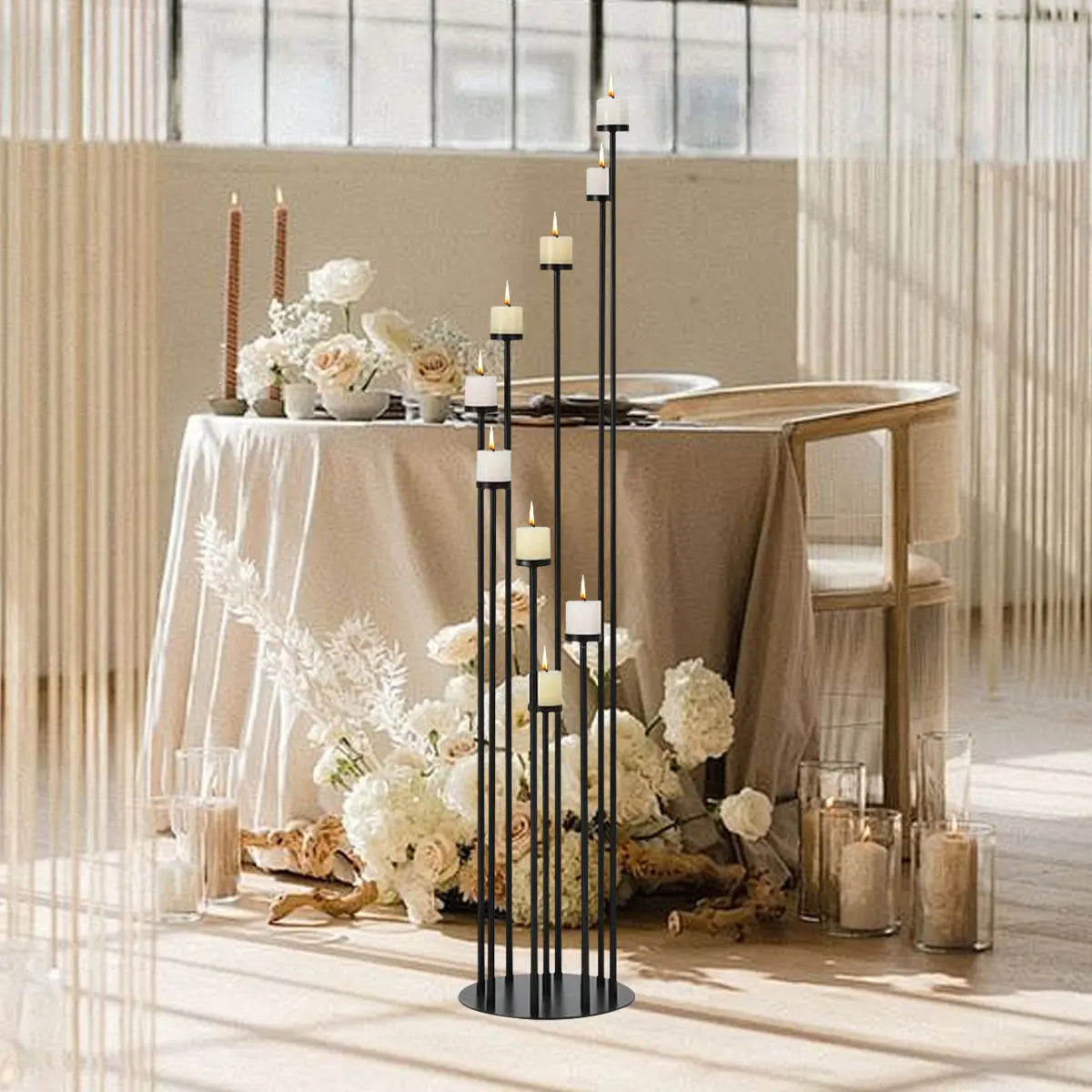 Stylish Nine Arm Metal Floor Candle Stand