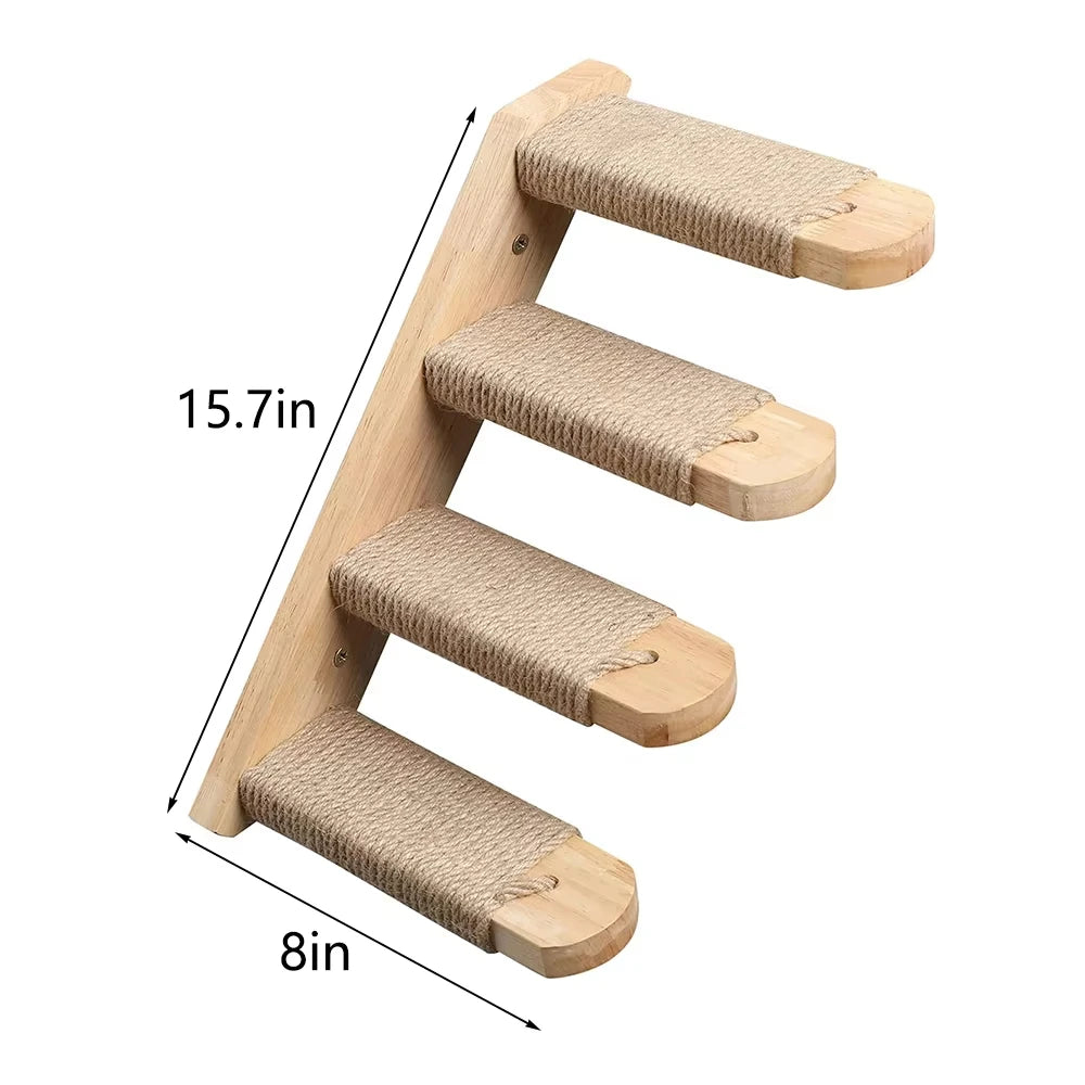 Wall Mounted Wooden Cat Climbing Shelf With Sisal Post