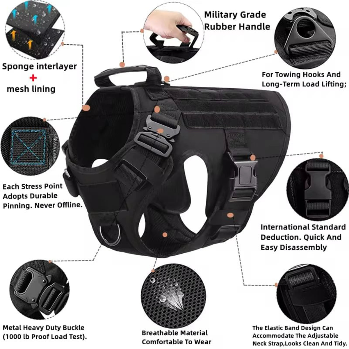 Tactical Dog Harness With Molle Pouches For Dogs